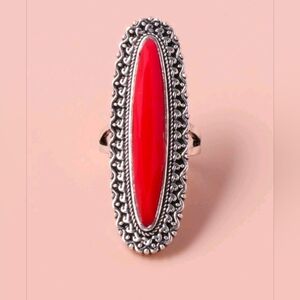 Western Chic Faux Red and Silver Women's Ring